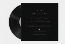 Graphic design services showcasing a black and white vinyl back cover and tracklist typography design.