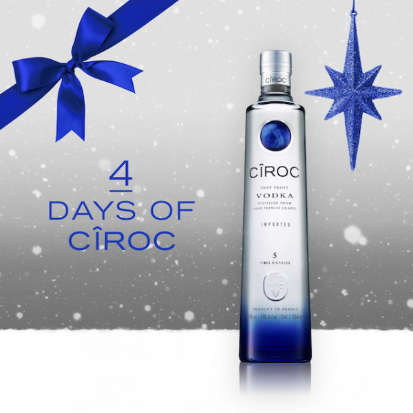 Ciroc Vodka Bottle On Christmas Themed Background 4 Day Countdown With Snow Blue Bow Star Graphics