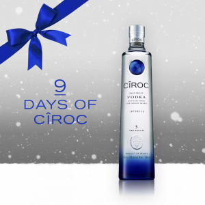 Ciroc Vodka Bottle On Christmas Themed Background 9 Day Countdown With Snow And Blue Bow Graphics