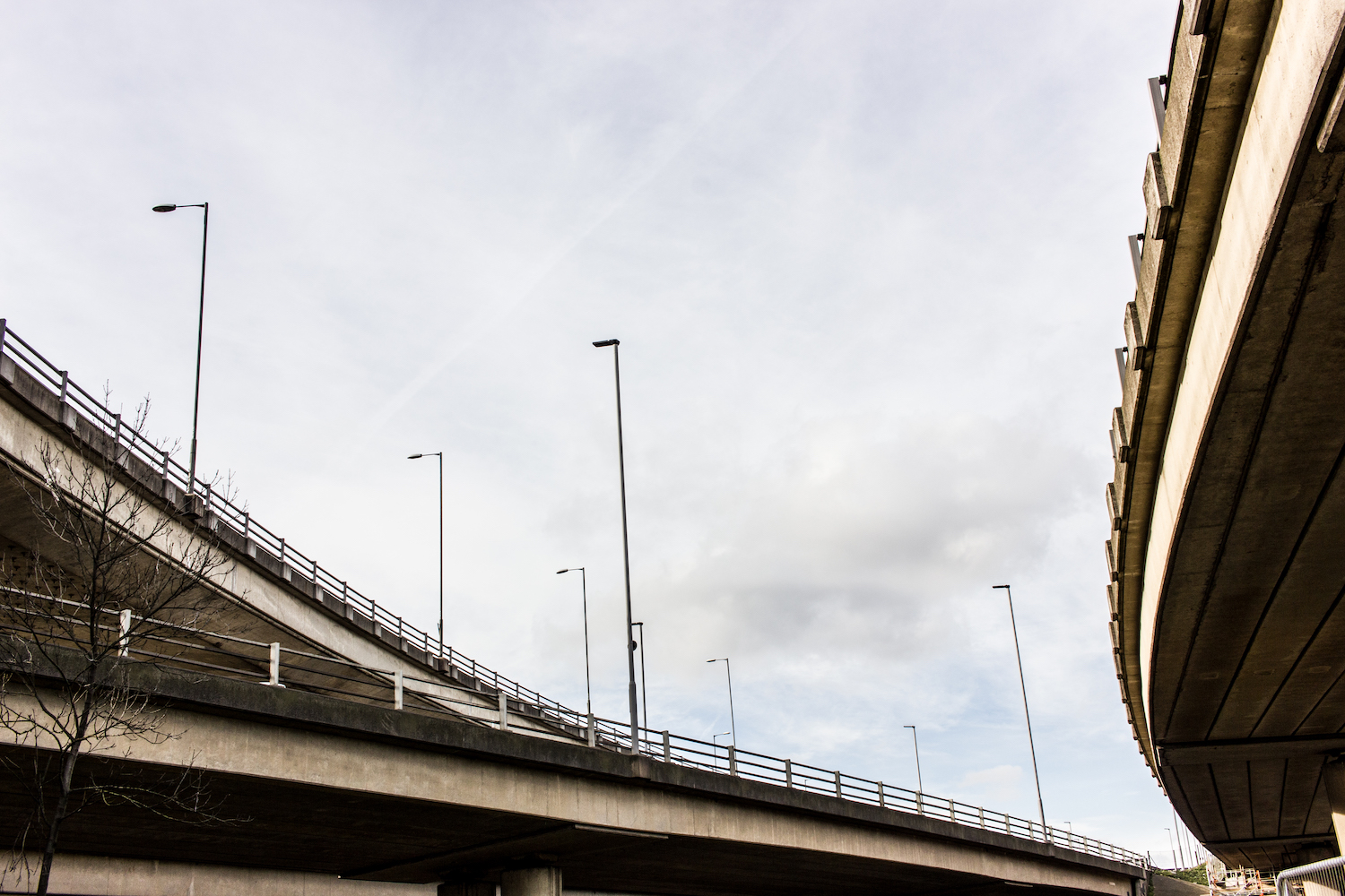 Professional Photography Concrete Roundabout In South Woodford North East London With Three Overpasses And Blue Sky