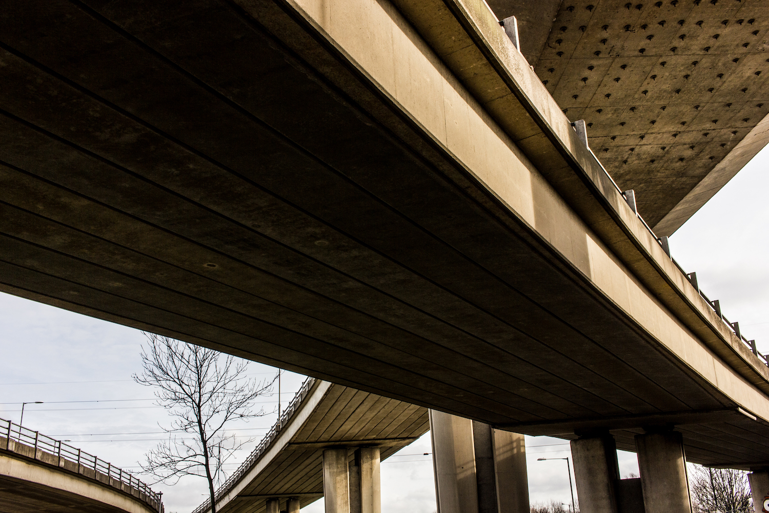 Professional Photography Concrete Roundabout In South Woodford North East London With Four Overlapping Overpasses And Pillars