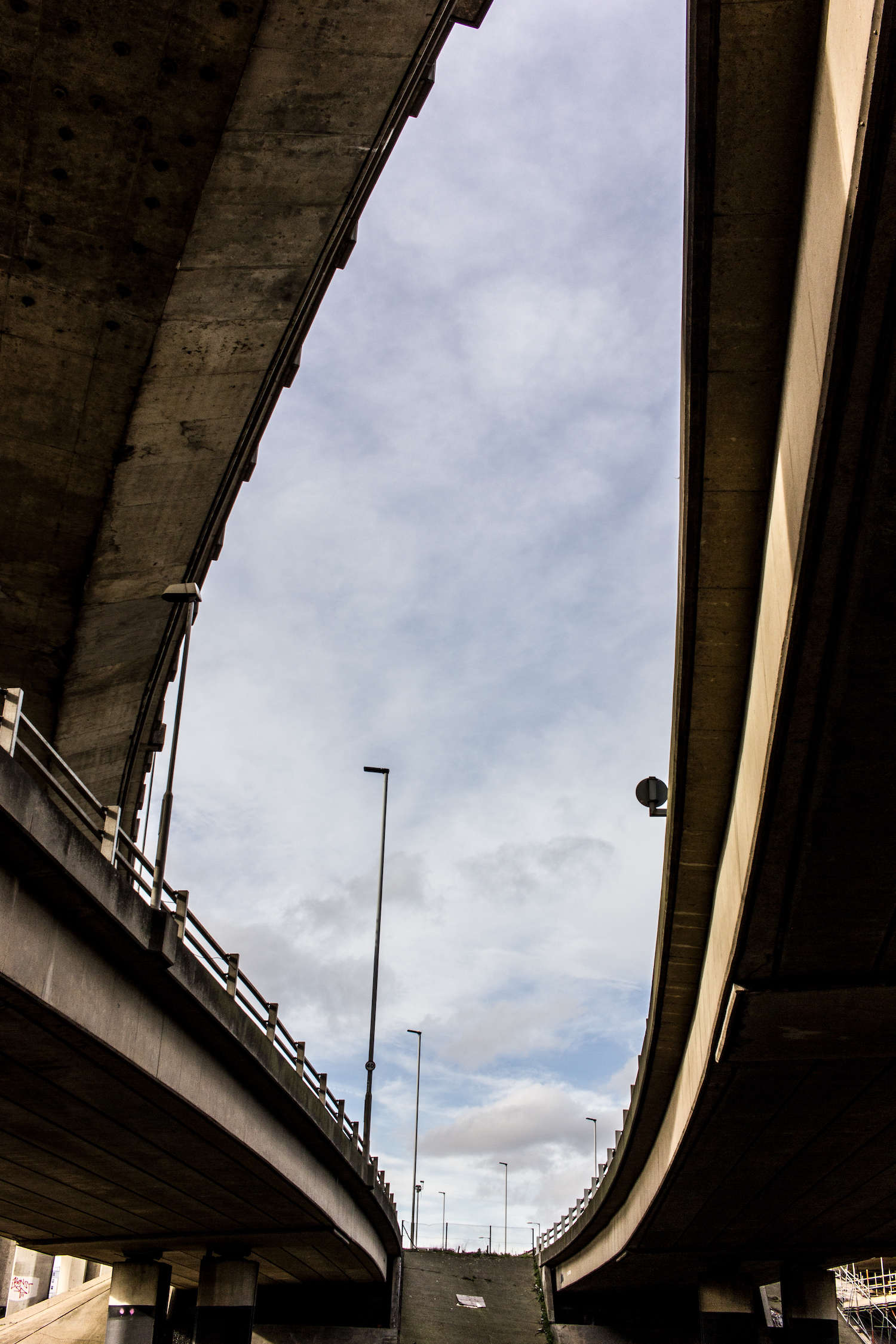 Professional Photography Concrete Roundabout In South Woodford North East London With Three Overpasses And Blue Sky