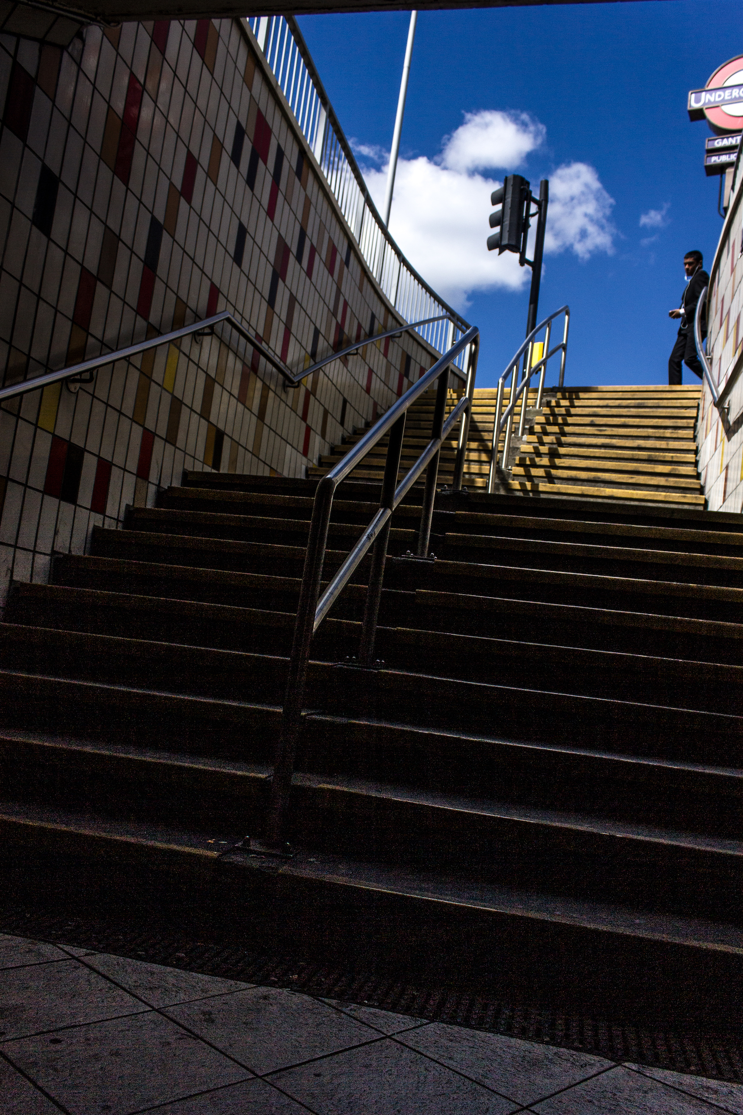 Professional Photography Exterior Descending Stairs To Station Subway In Gants Hill Train Station London