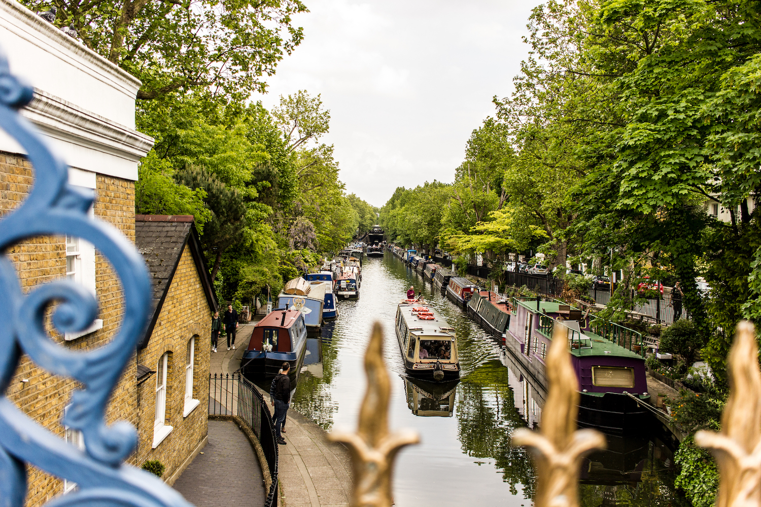 Professional Photography Landscape Of Little Venice Paddington West London With Canal Boats And Green Trees