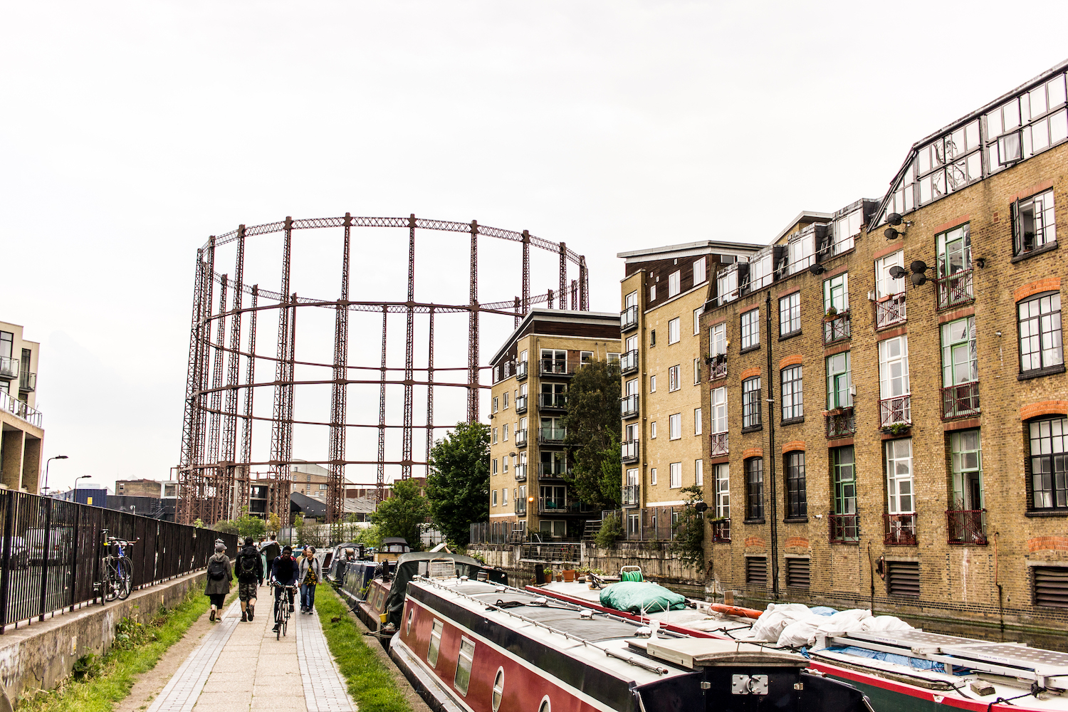 Professional Photography Landscape Of Buildings Boats Canal River And Gas Drum During In Camden Town